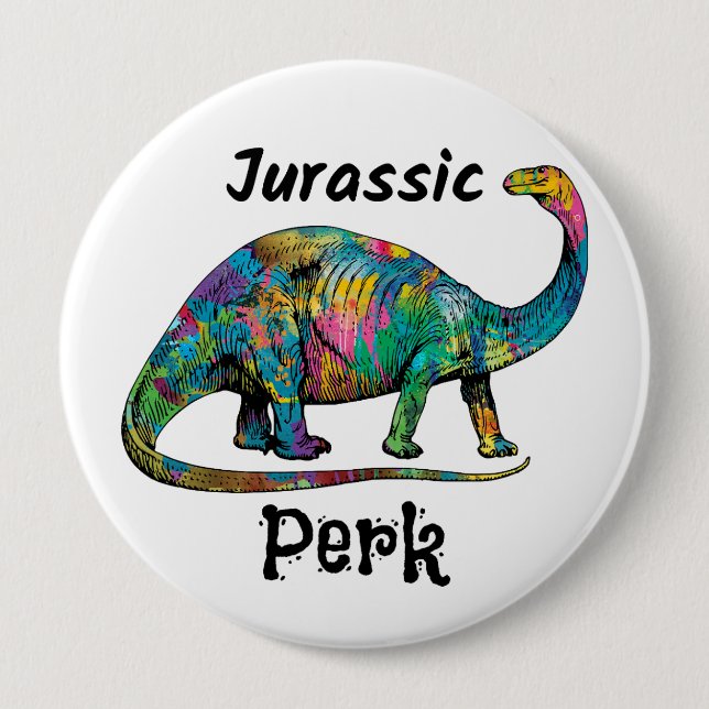 Jurassic Perk Färgglad Dinosaurie Vit Knapp (Framsida)