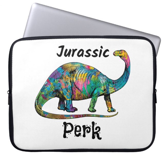 Jurassic Perk Färgglad Dinosaurie Vit Laptop Fodral (Framsidan)