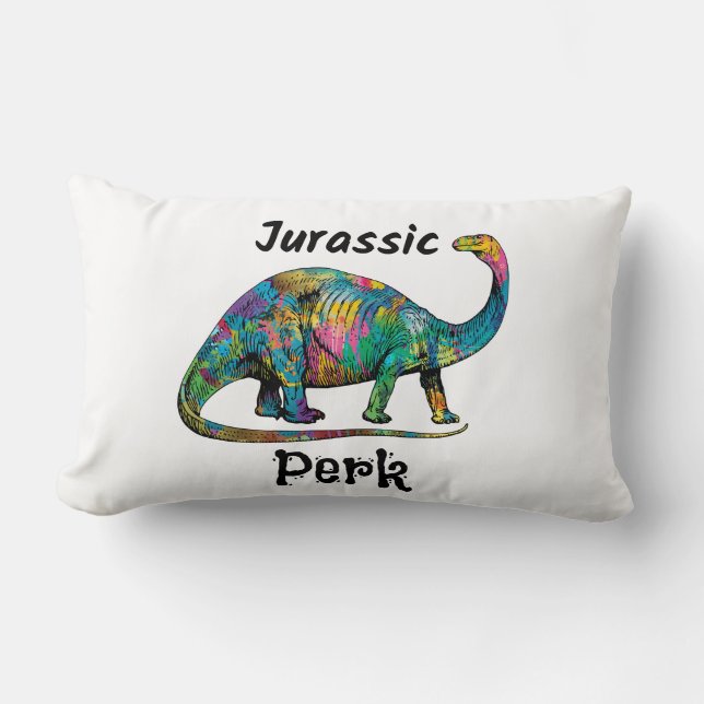 Jurassic Perk Färgglad Dinosaurie Vit Lumbarkudde (Framsida)