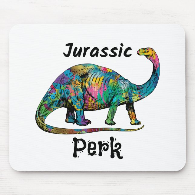 Jurassic Perk Färgglad Dinosaurie Vit Musmatta (Framsidan)