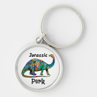 Jurassic Perk Färgglad Dinosaurie Vit Rund Silverfärgad Nyckelring