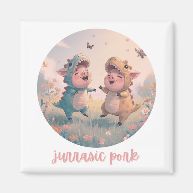 Jurassic Pork Söt Gris Dinosaurie Kostym  Magnet (Framsidan)