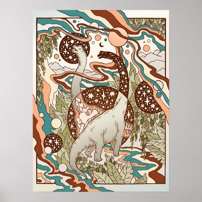 Jurassic Portal | Retro Rainbow Palette | Dinosaur Poster (Framsidan)