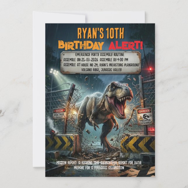 Jurassic T Rex Äventyrs 10-års födelsedagsfest Inbjudningar (Framsida)