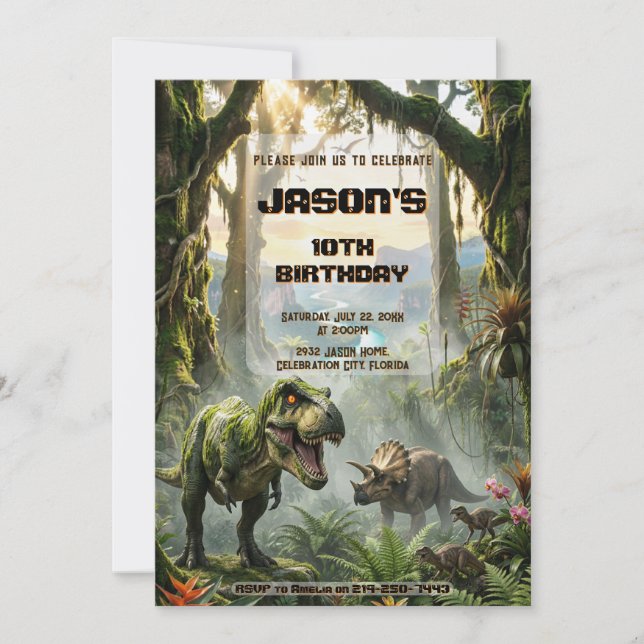 Jurassic T-Rex rytande äventyrsfödelsedag Inbjudningar (Framsida)