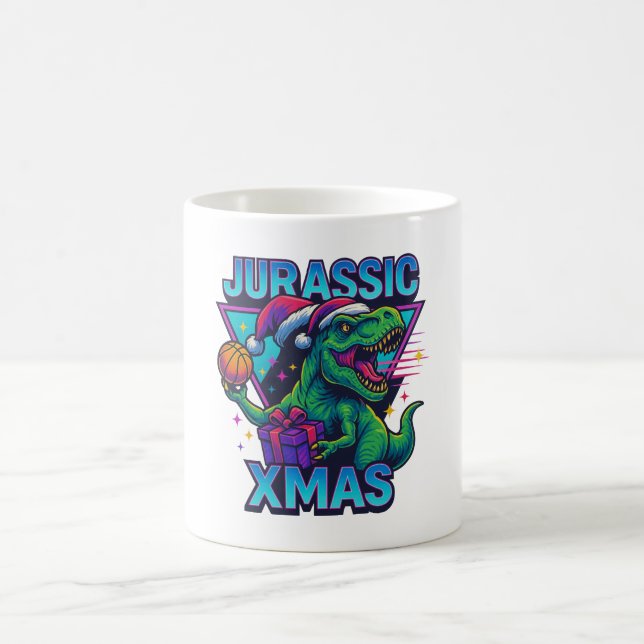 Jurassic Xmas T-Rex - Retro 80s Neon Dinosaur Xmas Kaffemugg (Center)