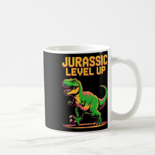 Juric Level Up Pixel Dinosaur Födelsedag Gamer  Kaffemugg (Höger)