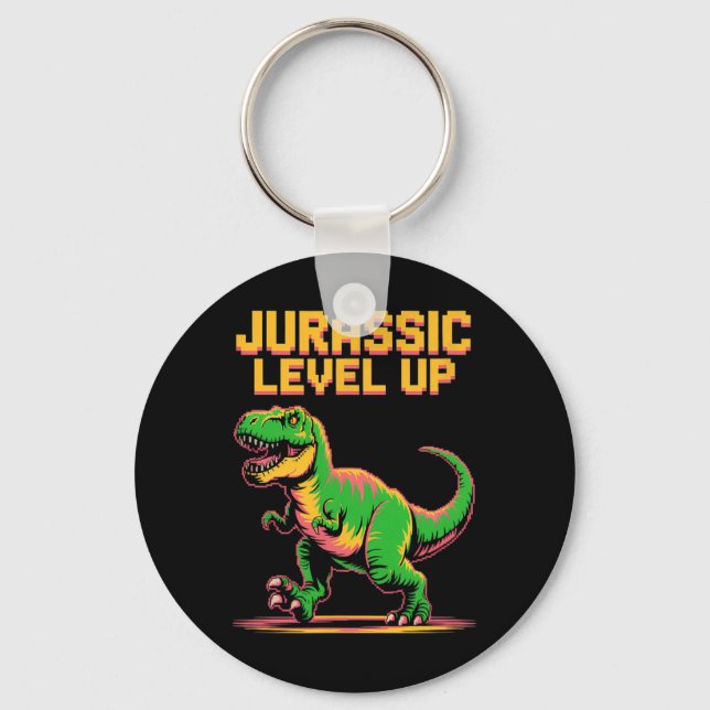 Juric Level Up Pixel Dinosaur Födelsedag Gamer  Nyckelring (Framsida)