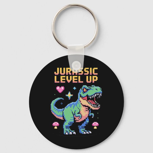 Juric Level Up Pixel Dinosaur Retro Gamer 1  Nyckelring (Framsida)