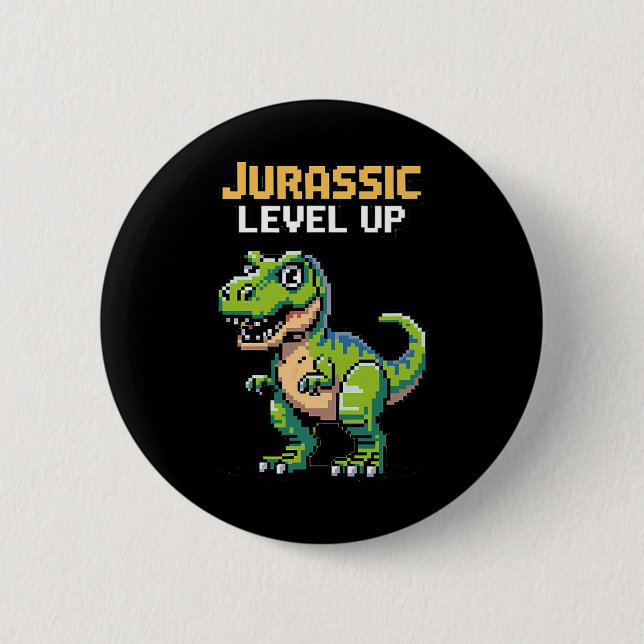 Juric Level Up Pixel Dinosaur Retro Gamer  Knapp (Framsida)