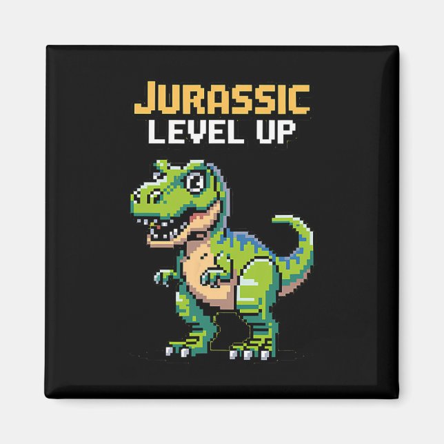 Juric Level Up Pixel Dinosaur Retro Gamer  Magnet (Framsidan)