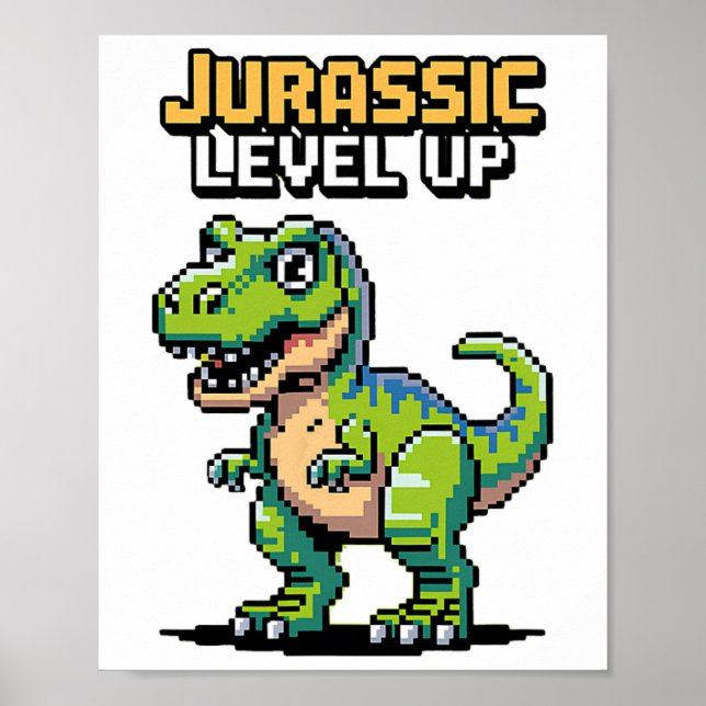 Juric Level Up Pixel Dinosaur Retro Gamer  Poster (Framsidan)
