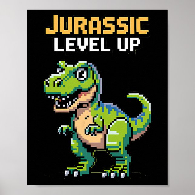 Juric Level Up Pixel Dinosaur Retro Gamer  Poster (Framsidan)