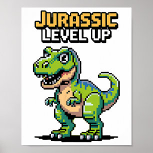 Juric Level Up Pixel Dinosaur Retro Spelare  Poster