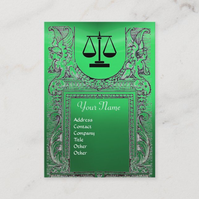 JURIDISKA BYRÅN, ATTORNEY Monogram-grönt Visitkort (Framsida)