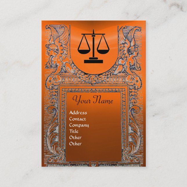 JURIDISKA BYRÅN, orangen FÖR ATTORNEY Monogram gul Visitkort (Framsida)