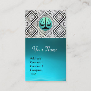 JURIDISKT KONTOR, ATTORNEY TEAL BLUE WHITE DAMASK VISITKORT