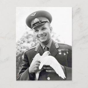 Jurij Gagarin med vit duva, fredssymbol, Vykort