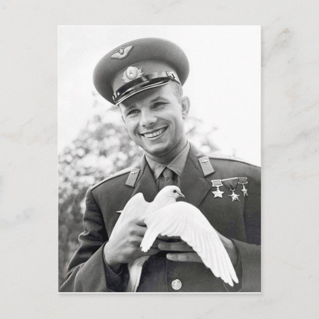Jurij Gagarin med vit duva, fredssymbol, Vykort (Framsida)