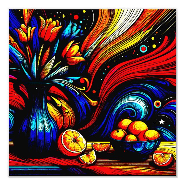 Jurika orangar bredvid ett underbart vas fototryck (Framsidan)