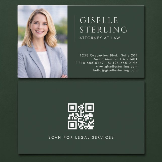 Jurist Foto QR-kod Grön Visitkort (Skapare uppladdad)