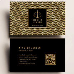 Jurist QR-kod Svart Guld Geometrisk Deco-mönster Visitkort