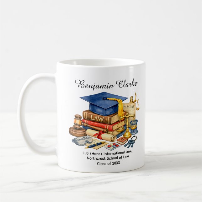 🎓Juristexamen Anpassat Namn & Examen Kaffemugg (Vänster)