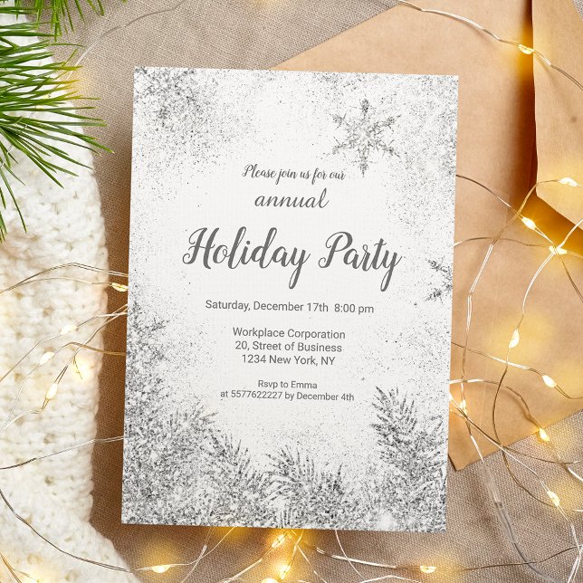 Juristvitling i silver glitter snö inbjudningar (Silver glitter snow Christmas corporate white Invitation)
