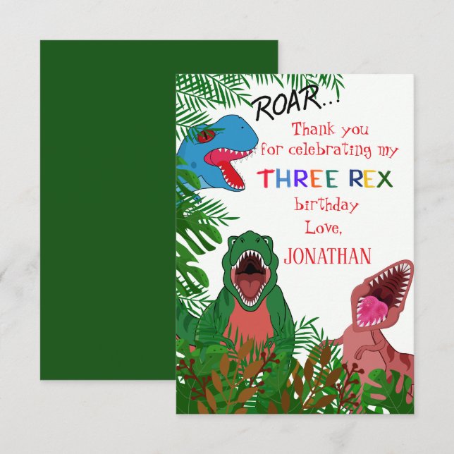 Jurrasic Three Rex 3-årsdag Barn  Tack Kort (Fram/baksida)