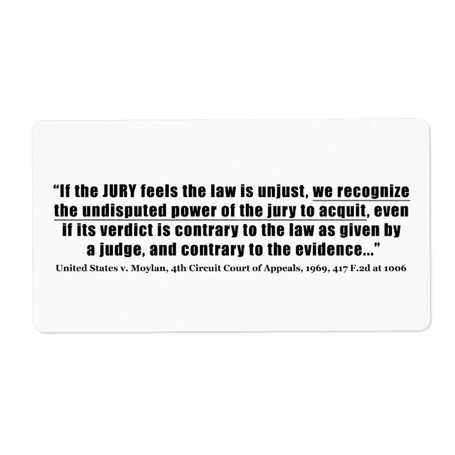 Jury Nullification United Stater mot Moylan 1969 Fraktsedel (Framsidan)