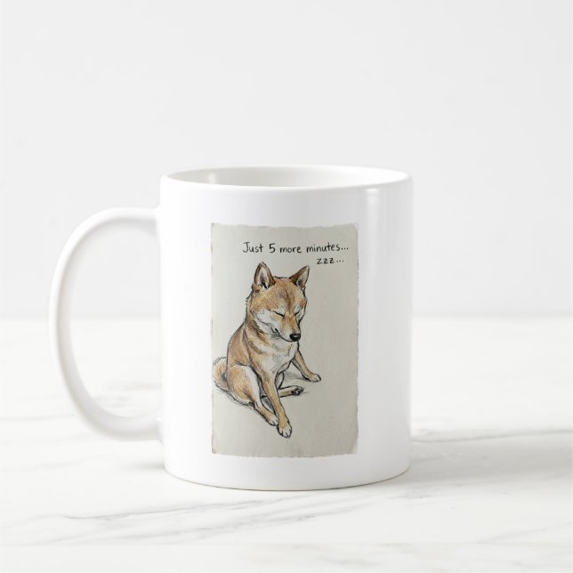 "Just 5 More Minutes" Sleepy Shiba Inu Nap Art Kaffemugg (Vänster)