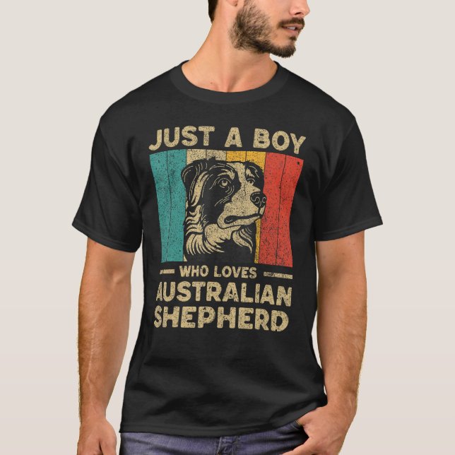 Just A Boy Who Loves Australian Shepherd for Boys T Shirt (Framsida)