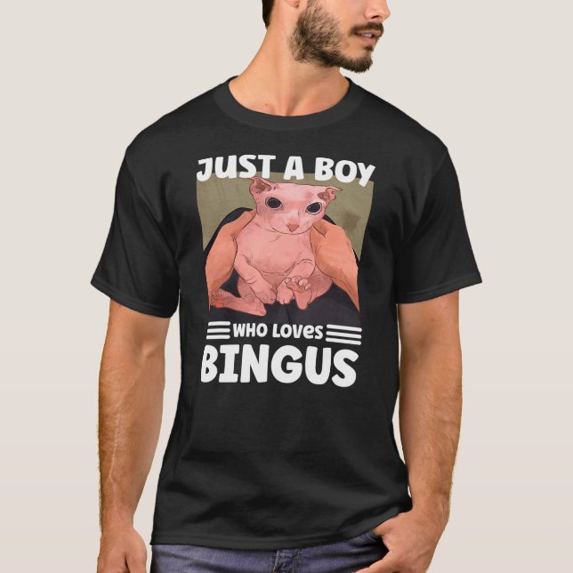 Just A Boy Who Loves BINGUS cat T Shirt (Framsida)
