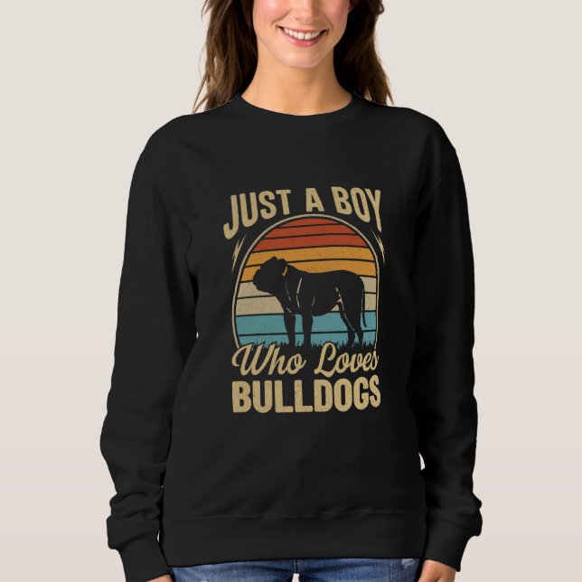 Just A Boy Who Loves Bulldogs Dogs T Shirt (Framsida)