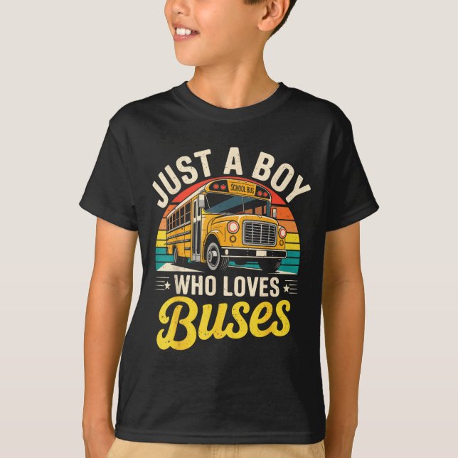 Just A Boy Who Loves Buses School Bus Driver Costu T Shirt (Framsida)