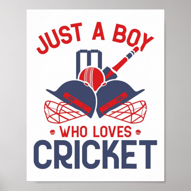 Just A Boy Who Loves Cricket - Funny Cricket Playe Poster (Framsidan)
