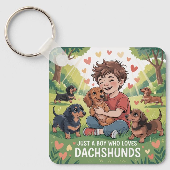 Just A Boy Who Loves Dachshunds Nyckelring (Framsida)