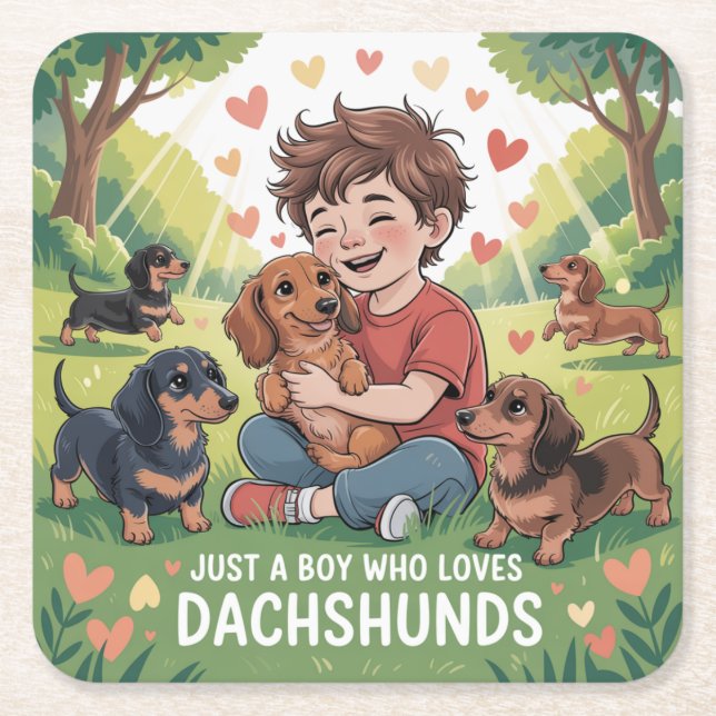 Just A Boy Who Loves Dachshunds Underlägg Papper Kvadrat (Framsidan)
