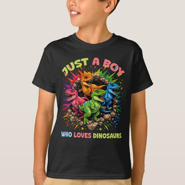 Just A Boy Who Loves Dinosaurs T Shirt (Framsida)