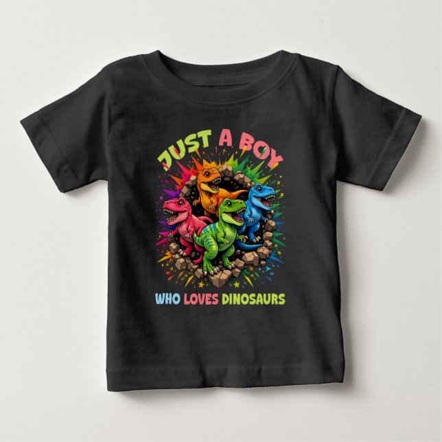 Just A Boy Who Loves Dinosaurs T Shirt (Framsida)