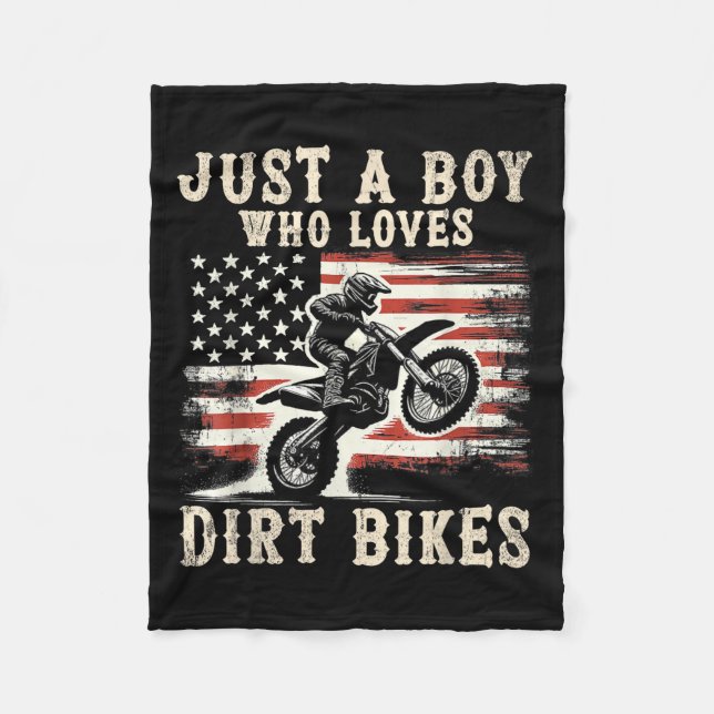 Just A Boy Who Loves Dirt Bikes American Flag Moto Fleecefilt (Framsidan)