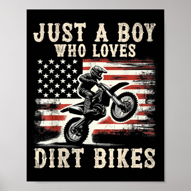 Just A Boy Who Loves Dirt Bikes American Flag Moto Poster (Framsidan)
