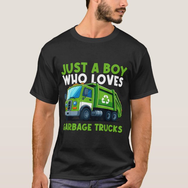 Just A Boy Who Loves Garbage Truck Traruck Boys Ki T Shirt (Framsida)