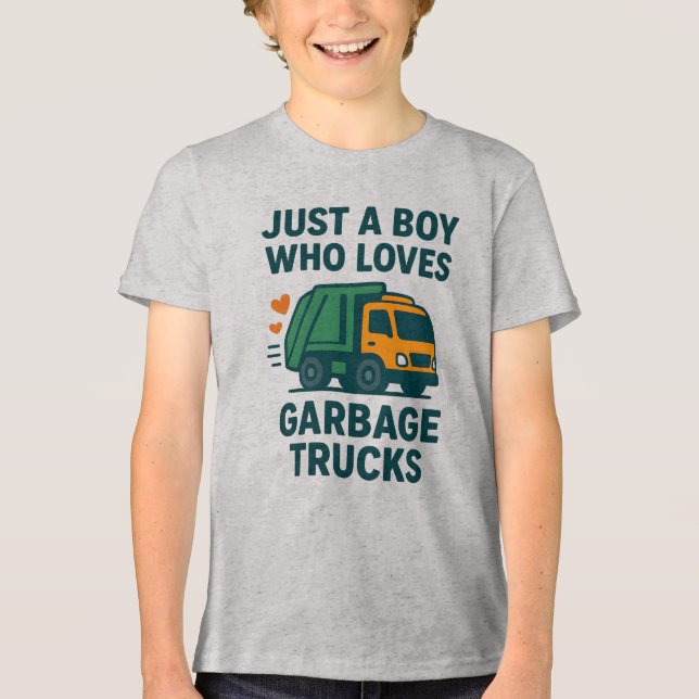 Just a Boy Who Loves Garbage Trucks Kids           T Shirt (Framsida)