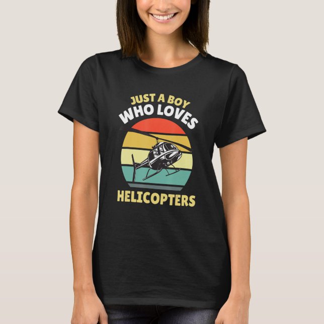 Just A Boy Who Loves Helicopters Kids Pilot Aviati T Shirt (Framsida)