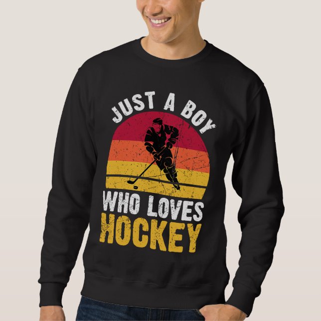 Just A Boy Who Loves Hockey Funny Ice Hockey Frisb Lång Ärmad Tröja (Framsida)