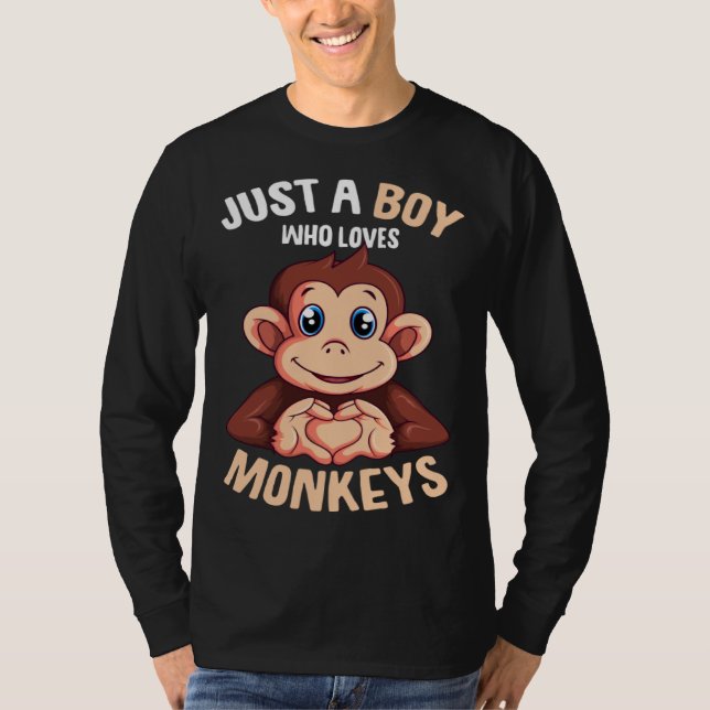Just A Boy Who Loves Monkeys Boys Kids Monkey T Shirt (Framsida)