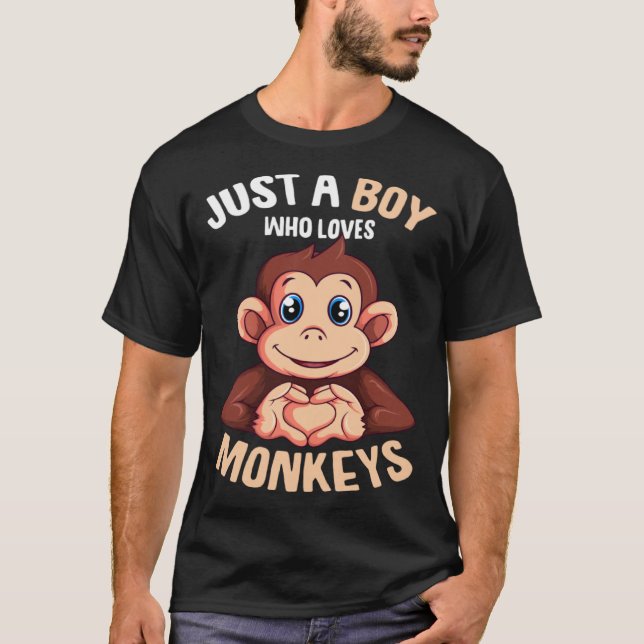 Just A Boy Who Loves Monkeys Boys Kids Monkey T Shirt (Framsida)