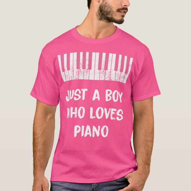 Just A Boy Who Loves Piano T Shirt (Framsida)