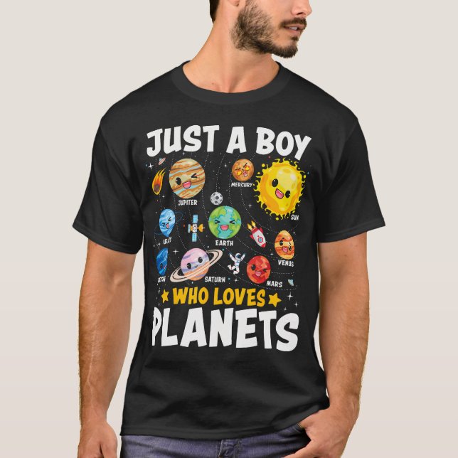 Just A Boy Who Loves Planets Astrology Space Solar T Shirt (Framsida)